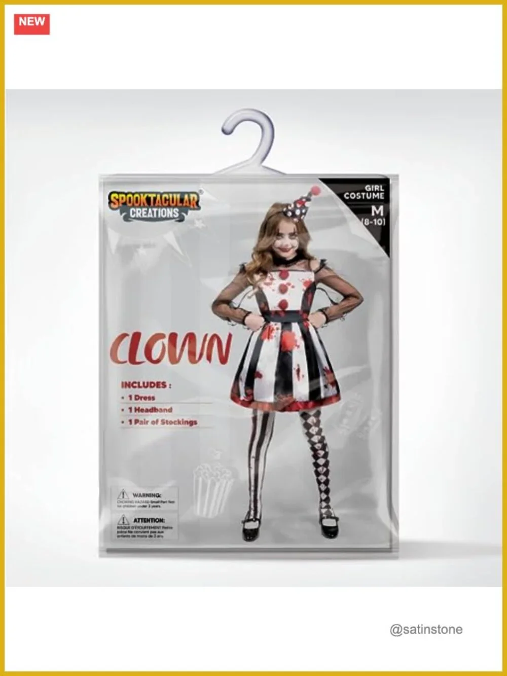 Scary Clown Costume for Girls - Black & White Bloody Jester Dress with Headband
